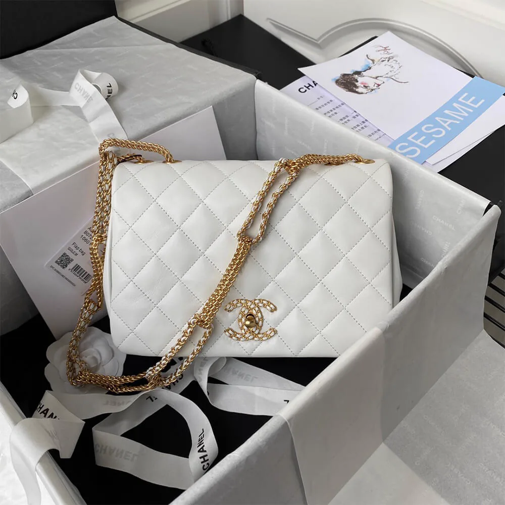 Replica Chanel Classic Flap Bag Medium Lambskin Gold Hardware White AS2976 thumbnail