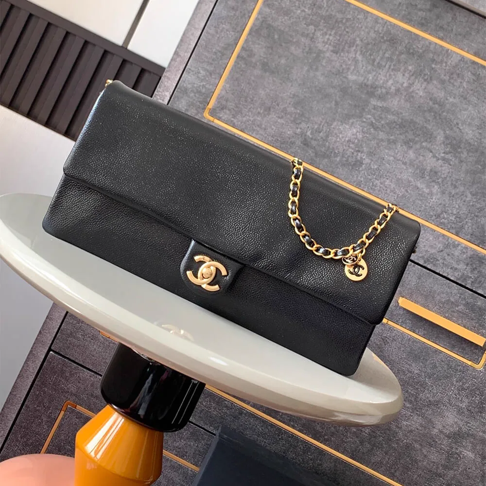 Replica CHANEL Long Flap Bag in Light Blue Grained Calfskin thumbnail