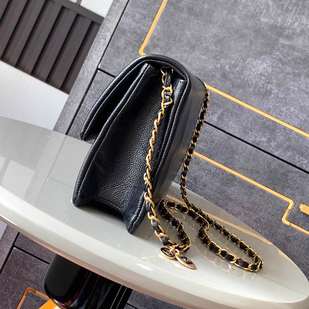 Reference image illustrating Replica CHANEL Long Flap Bag in Light Blue Grained Calfskin
