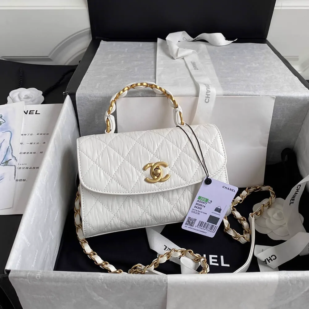 Replica CHANEL Mini Flap Bag with Top Handle – White Lambskin (Style AS2477) thumbnail