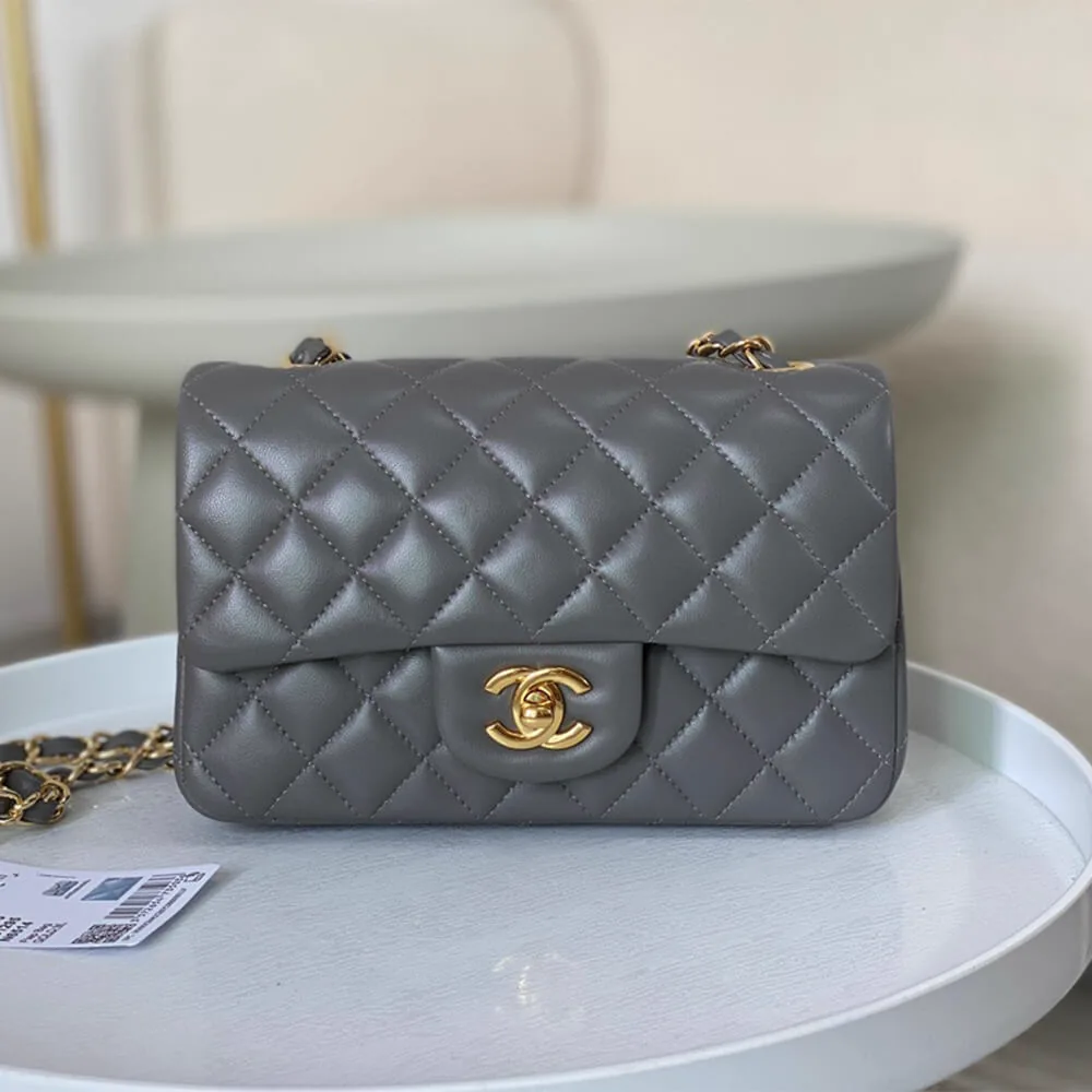 Replica Chanel Mini Flap Bag in Gray Lambskin with Gold-Tone Hardware (AS1116 Style) thumbnail
