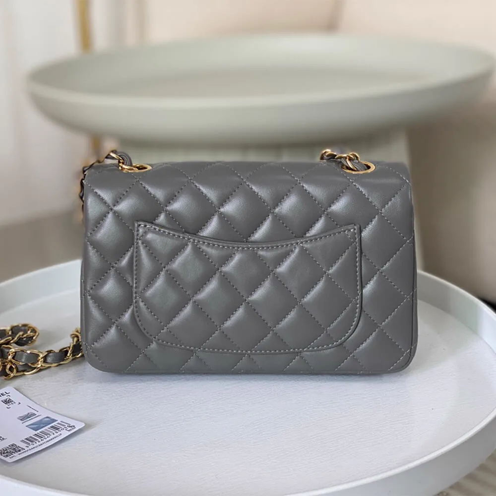 Reference image illustrating Replica Chanel Mini Flap Bag in Gray Lambskin with Gold-Tone Hardware (AS1116 Style)