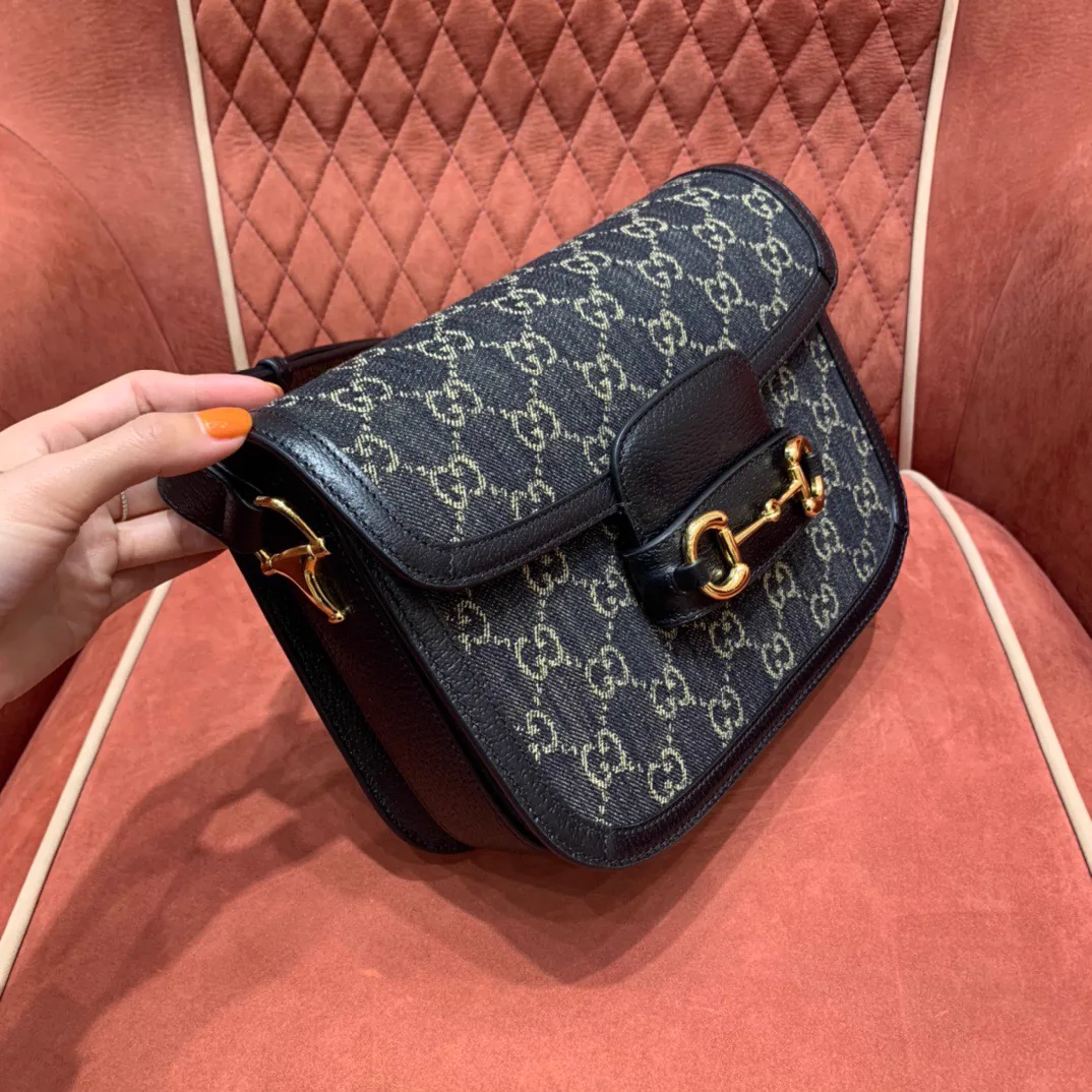 Reference image illustrating Replica Gucci GG Denim Shoulder Bag – 602204 Style in Blue Denim Canvas