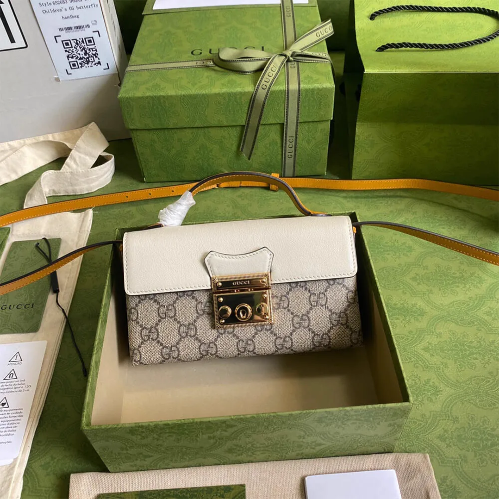 Replica Gucci GG Padlock Mini Bag in Beige and Ebony GG Supreme Canvas thumbnail