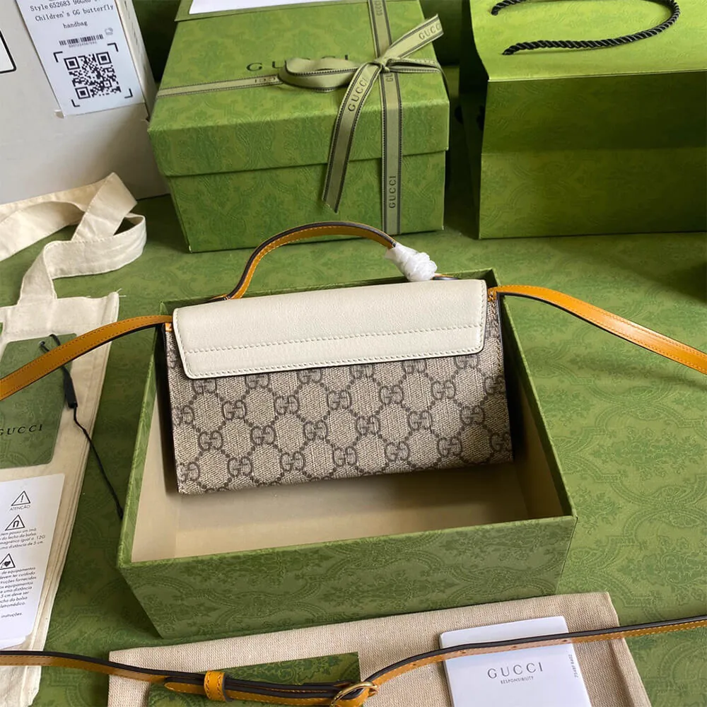 Reference image illustrating Replica Gucci GG Padlock Mini Bag in Beige and Ebony GG Supreme Canvas