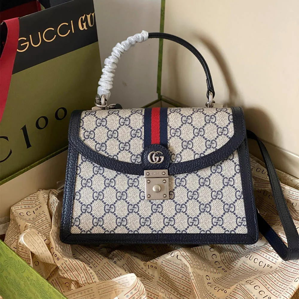 Replica Gucci Ophidia Small Top Handle Bag – Iconic GG Supreme Canvas & Web Stripe Design thumbnail