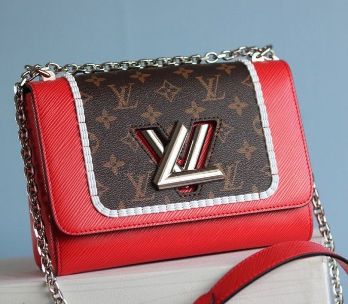 Reference image illustrating Replica Louis Vuitton Epi Leather Twist MM Canvas Trompe-l'œil Braid Bag in Red