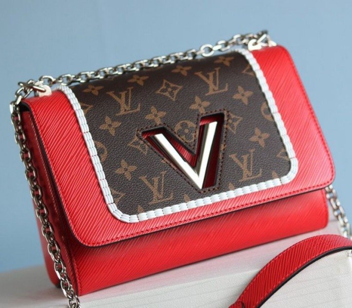 Reference image illustrating Replica Louis Vuitton Epi Leather Twist MM Canvas Trompe-l'œil Braid Bag in Red