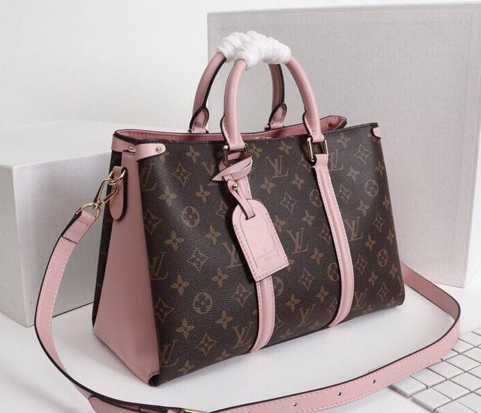 Reference image illustrating Replica Louis Vuitton Monogram Canvas Soufflot MM Bag in Peach – A Detailed Style Guide