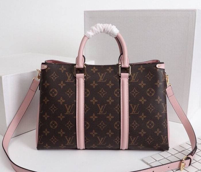 Reference image illustrating Replica Louis Vuitton Monogram Canvas Soufflot MM Bag in Peach – A Detailed Style Guide
