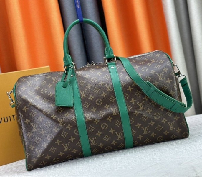 Replica Louis Vuitton Monogram Macassar Canvas Keepall Bandouliere 50 in Borneo Green thumbnail