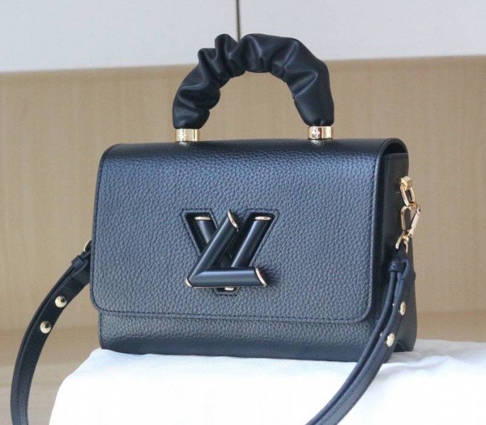 Replica Louis Vuitton Twist MM Scrunchie Handle Bag in Black Taurillon Leather thumbnail