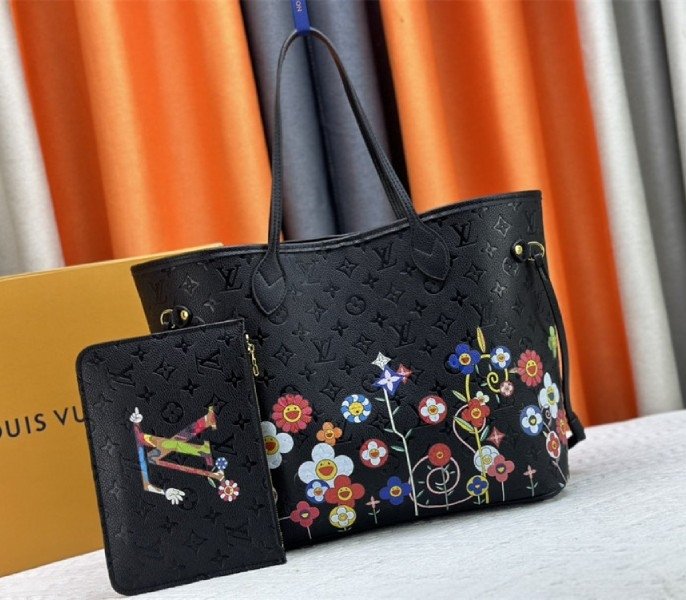 Replica Louis Vuitton x TM Monogram Empreinte Neverfull MM in Black thumbnail