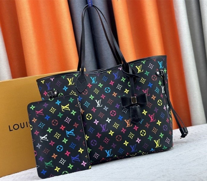 Replica Louis Vuitton x Takashi Murakami Multicolored Neverfull MM Black thumbnail