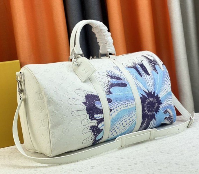 Replica Louis Vuitton x Yayoi Kusama Bandoulière Keepall 50 Travel Bag in White thumbnail
