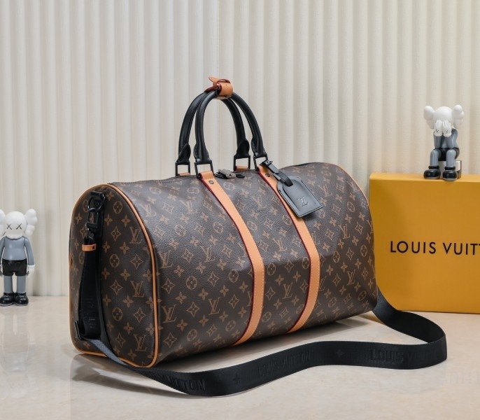 Reference image illustrating Replica LV Monogram Canvas Keepall Bandoulière 50 with Jacquard Strap