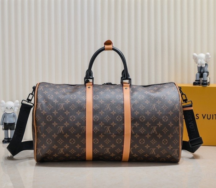 Reference image illustrating Replica LV Monogram Canvas Keepall Bandoulière 50 with Jacquard Strap