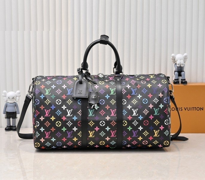 Replica LV X TM Multicolored Keepall Bandouliere 50 in Black – Iconic Louis Vuitton x Takashi Murakami Travel Bag thumbnail