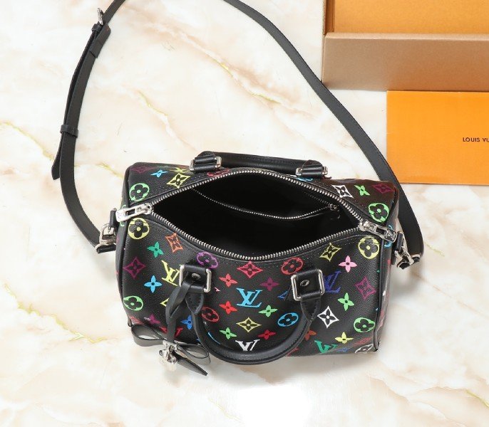 Reference image illustrating Replica LV x TM Multicolored Speedy Bandouliere 25 in Black – Design, History & Styling Guide