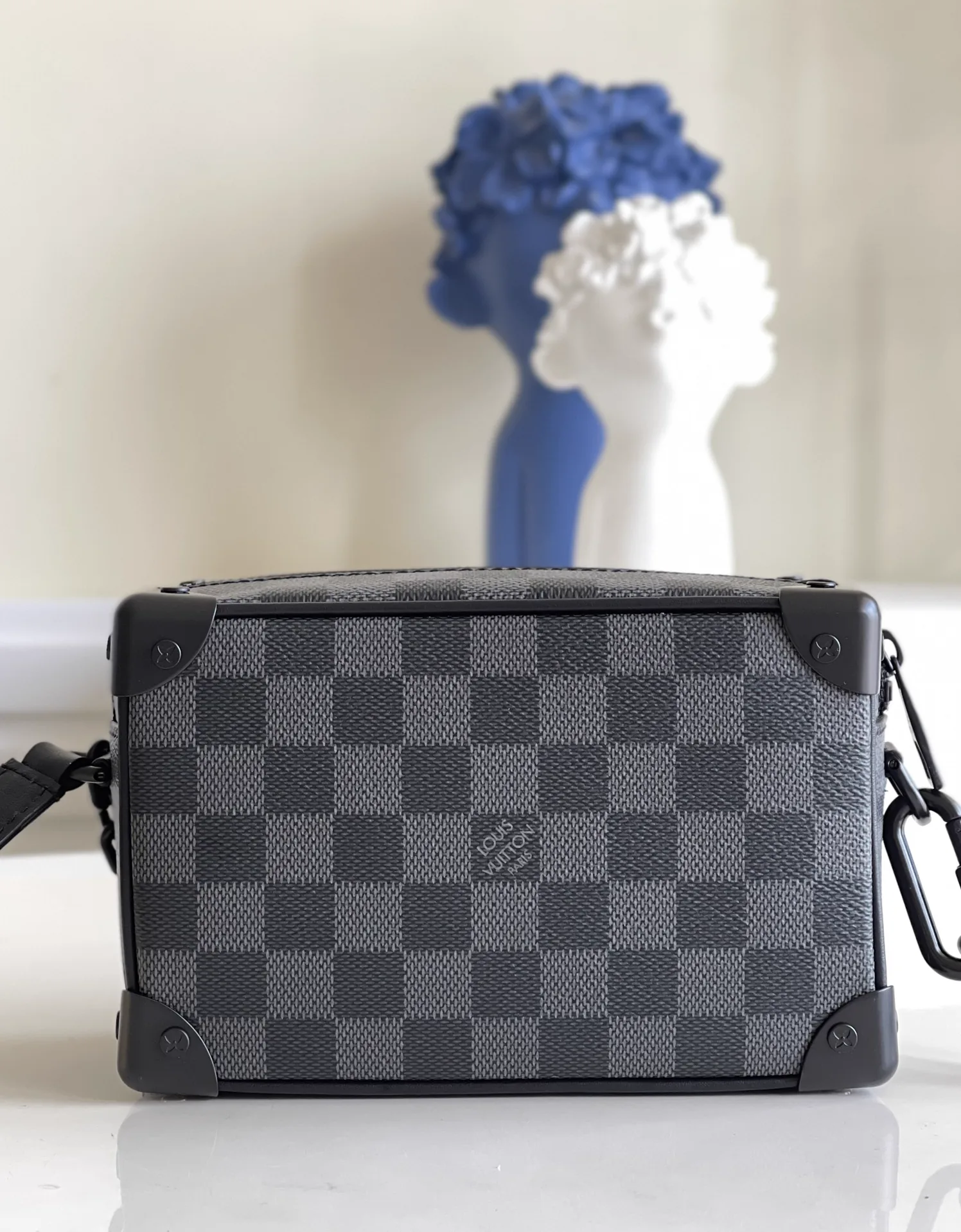 Reference image illustrating Replica Louis Vuitton Mini Soft Trunk Monogram Canvas Crossbody Bag (Style M44480)