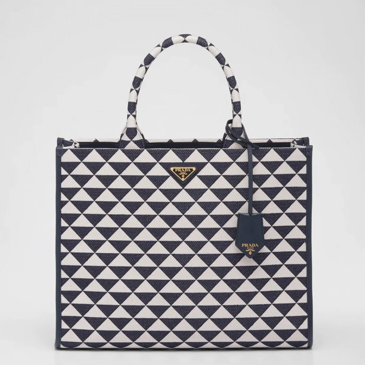 Replica Prada Symbole Large Bag in White/Blue Jacquard Fabric – A Detailed Style Guide thumbnail