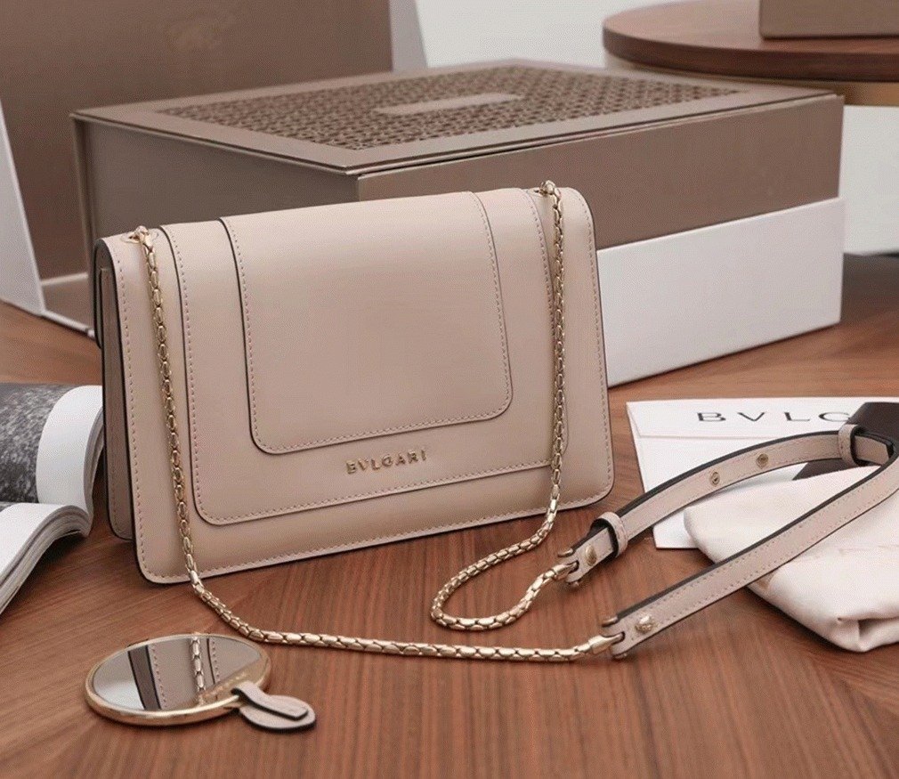 Reference image illustrating Replica Bvlgari Serpenti Forever Small Cross-body Bag in Beige Calfskin