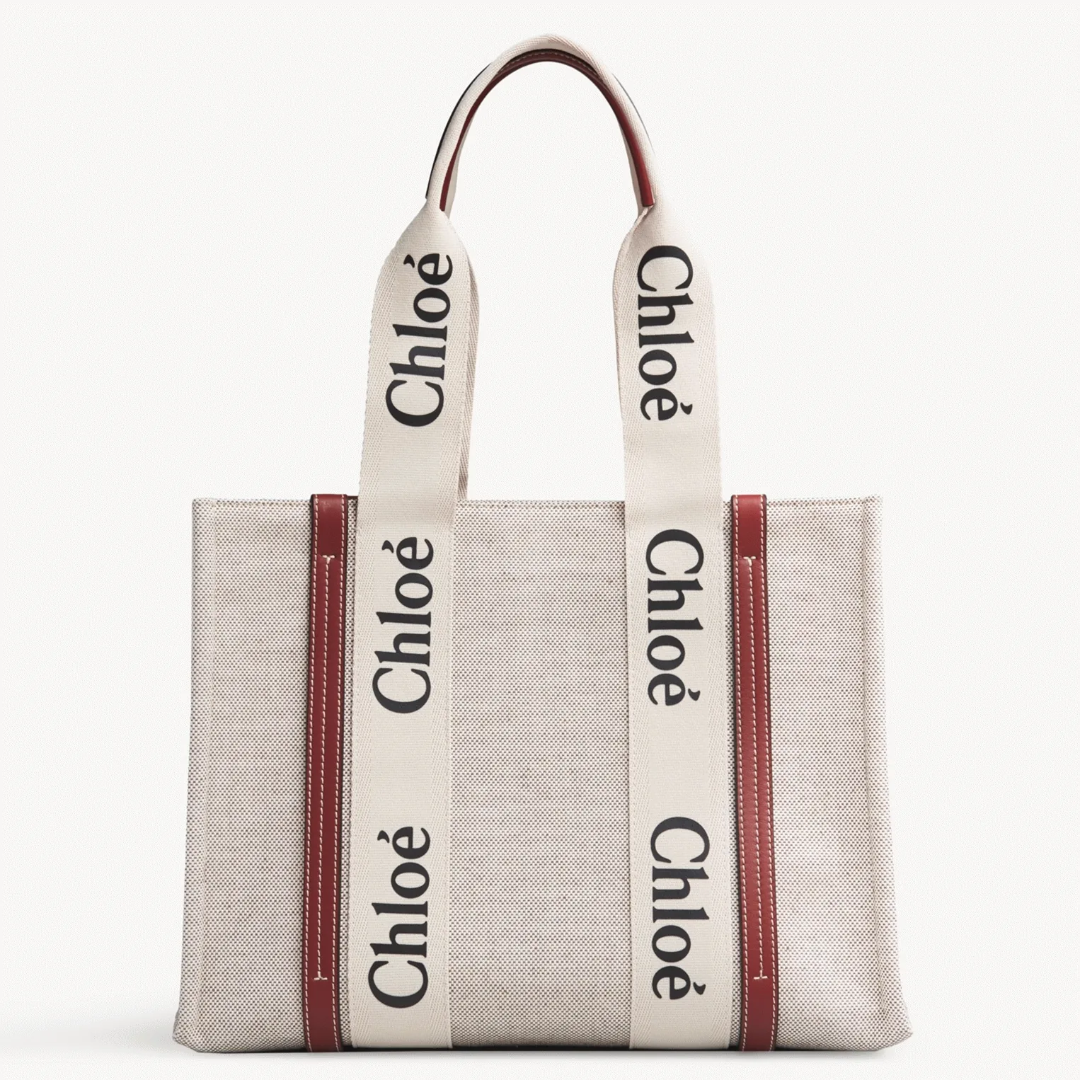 Replica Chloe Medium Woody Tote Bag in Canvas with Brown Leather Strips thumbnail