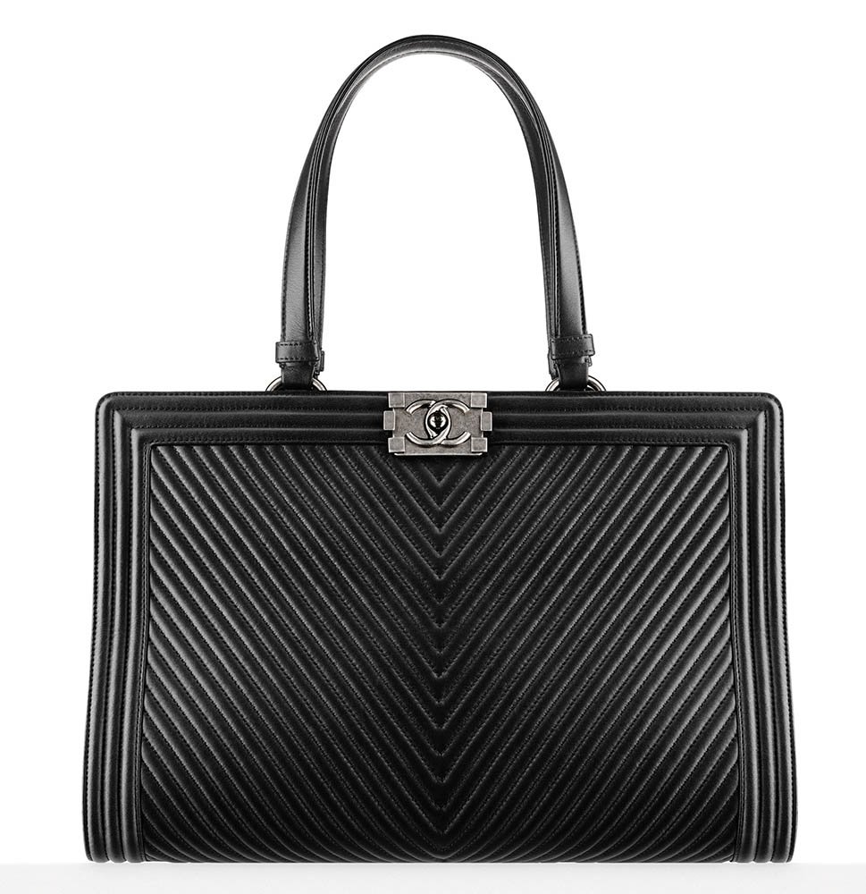 Reference image illustrating Chanel Fall 2014 Pre-Collection Bags: Python, Tweed, and Classic Flap Styles