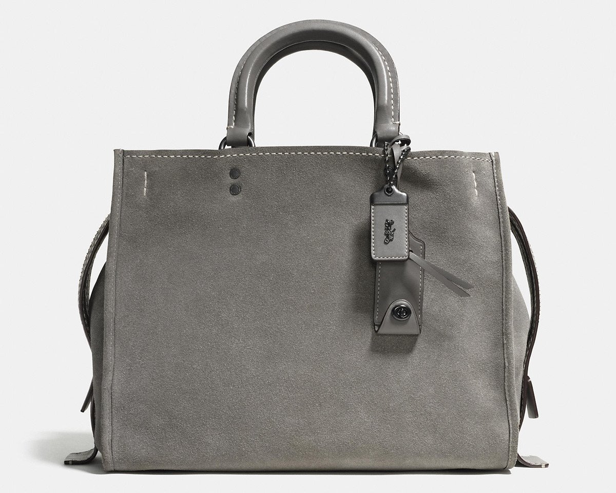 Reference image illustrating Coach Rogue in Grey Suede: The Perfect Fall Handbag for Luxury Lovers