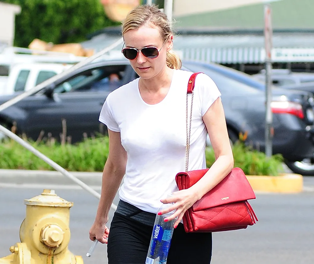 Reference image illustrating Diane Kruger Debuts the Lanvin Sugar Shoulder Bag on a Gym Run in West Hollywood