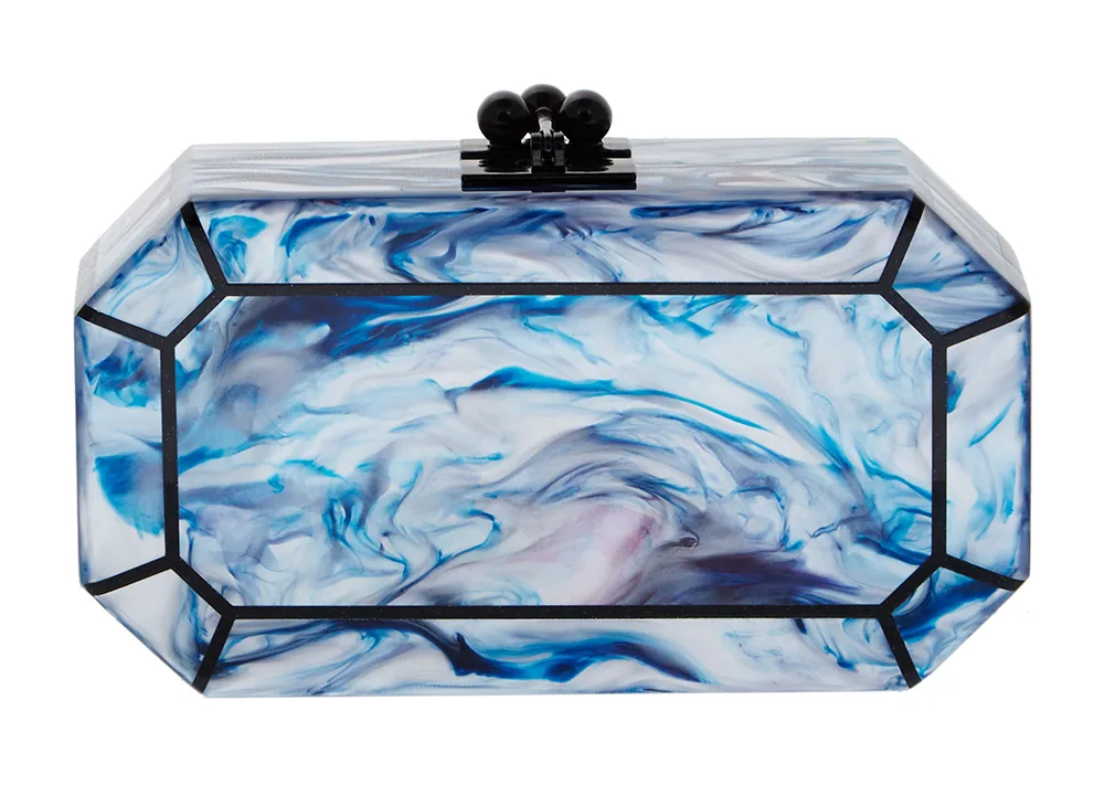 Reference image illustrating Edie Parker Resort 2015: Tie-Dye Acrylic Clutches and New Silhouettes for Evening