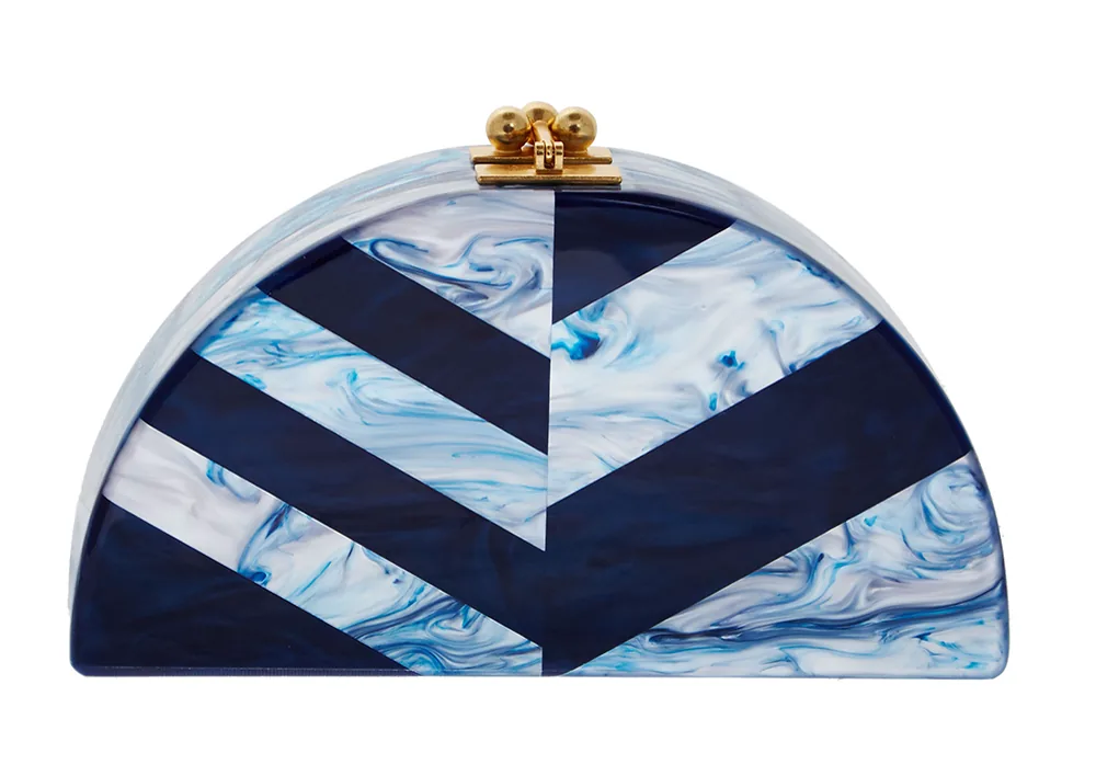 Reference image illustrating Edie Parker Resort 2015: Tie-Dye Acrylic Clutches and New Silhouettes for Evening