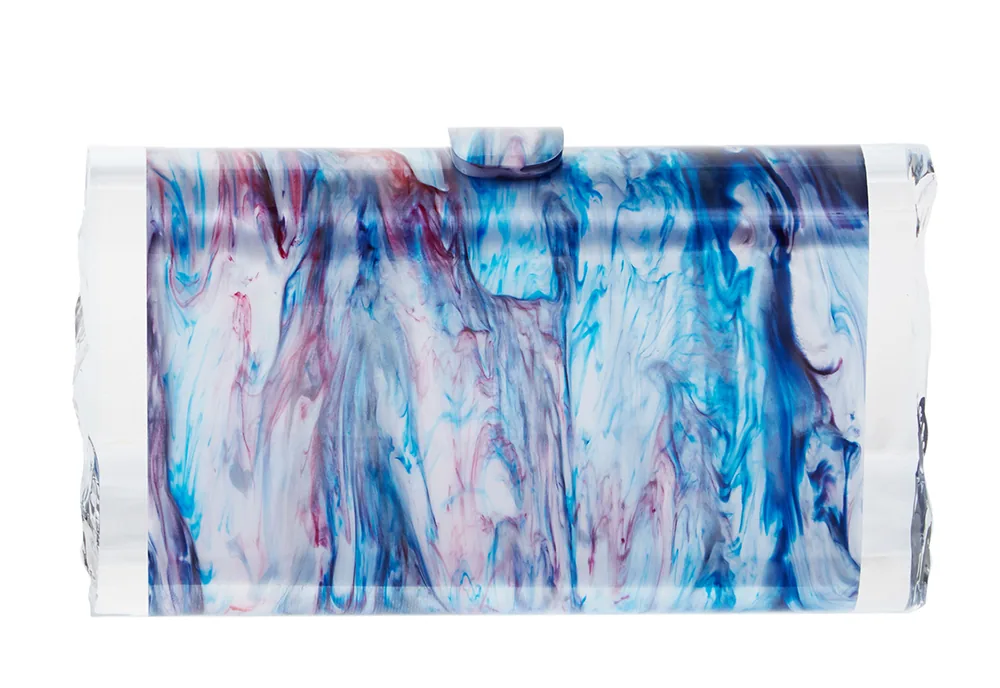 Reference image illustrating Edie Parker Resort 2015: Tie-Dye Acrylic Clutches and New Silhouettes for Evening
