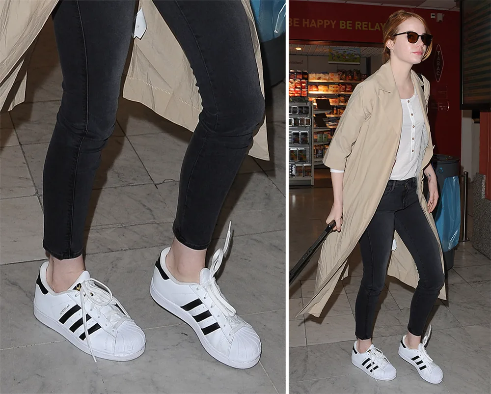 Reference image illustrating Emma Stone’s Understated Shoe Collection: Affordable Sandals, Booties & Sneakers for the Cool-Girl Wardrobe
