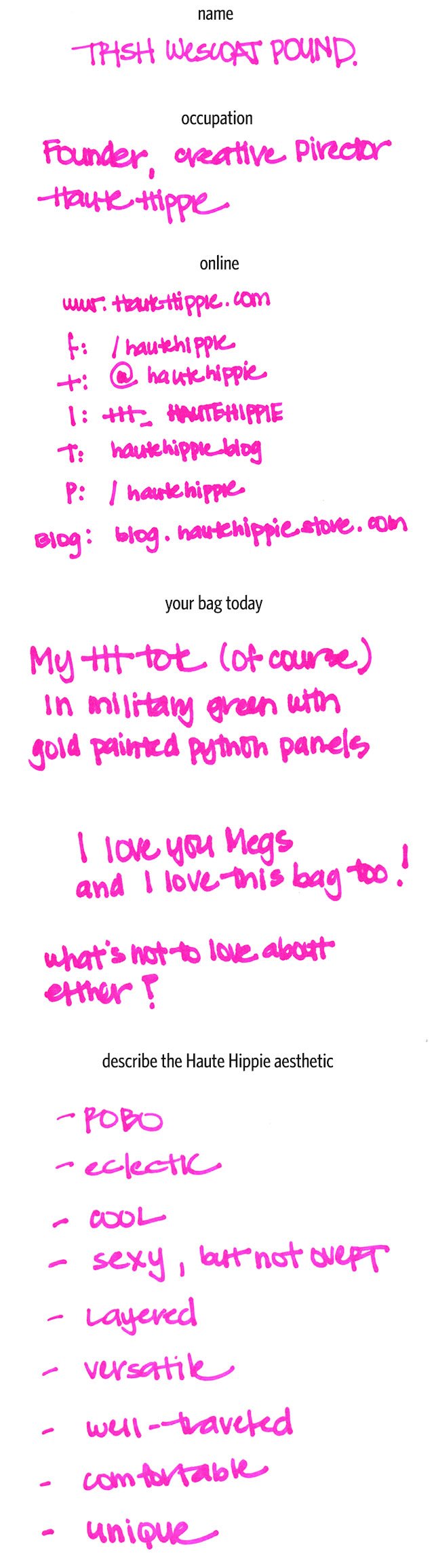 Reference image illustrating Inside the Bag of Haute Hippie Founder Trish Wescoat Pound: Designer Essentials