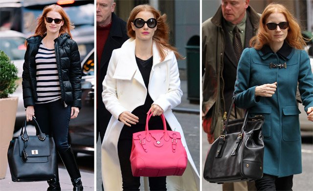 Reference image illustrating Jessica Chastain’s Handbag Collection: A Star-Studded Accessory Edit