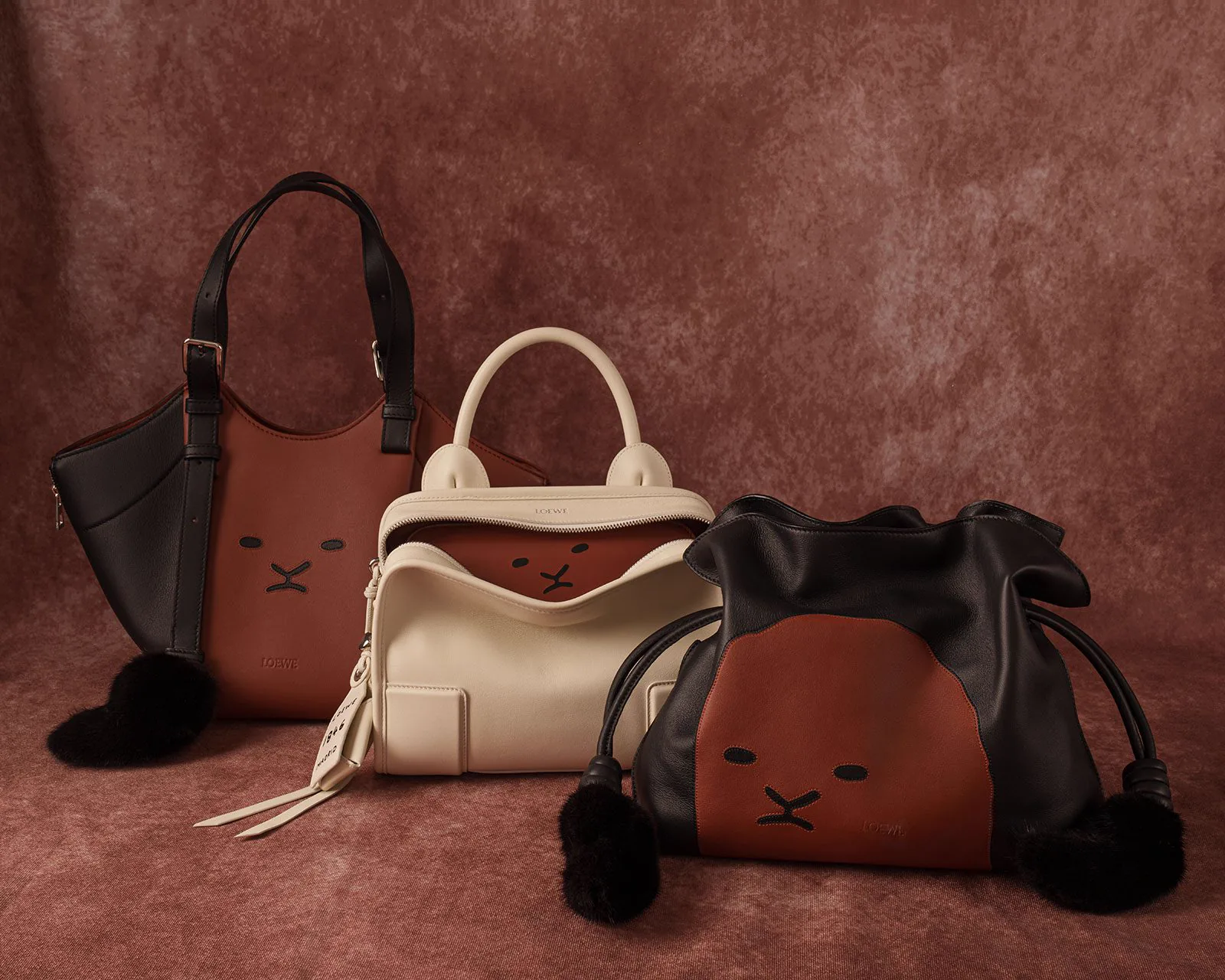 Reference image illustrating Loewe 180th Anniversary Collection: Amazona, Puzzle, and Flamenco Handbags