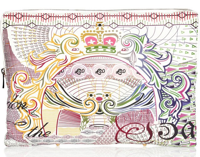Reference image illustrating Mary Katrantzou Signature Prints Arrive on Luxe Leather Pouches and Clutches