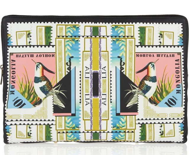 Reference image illustrating Mary Katrantzou Signature Prints Arrive on Luxe Leather Pouches and Clutches