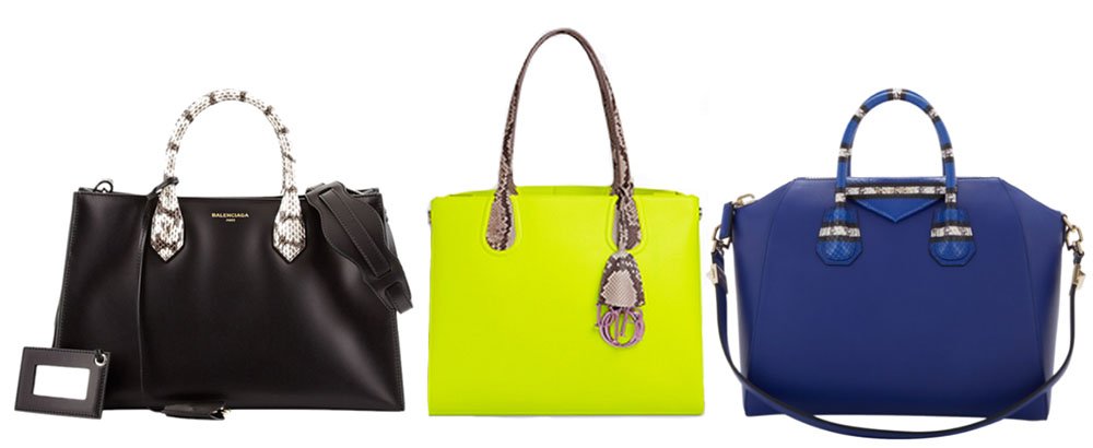Reference image illustrating Snakeskin Handles on Luxury Handbags: Dior, Balenciaga, and Givenchy Lead the Trend