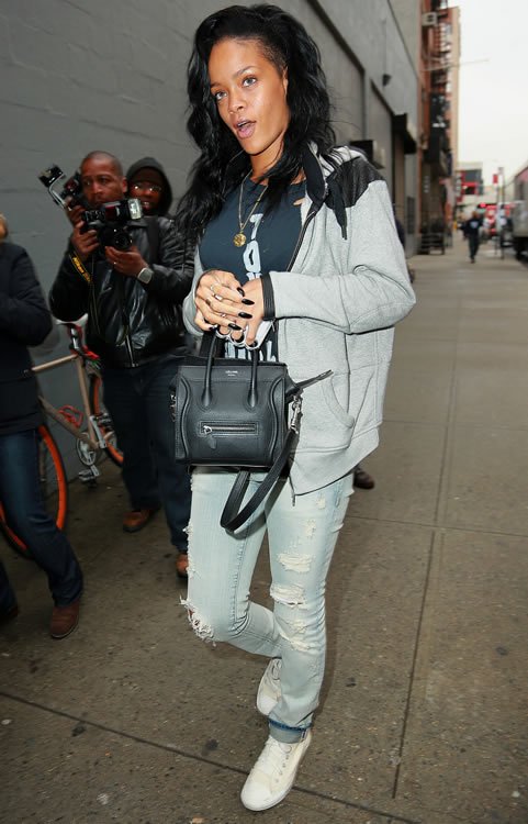 Reference image illustrating Why Rihanna Can’t Put Down Her Black Celine Nano Luggage Tote