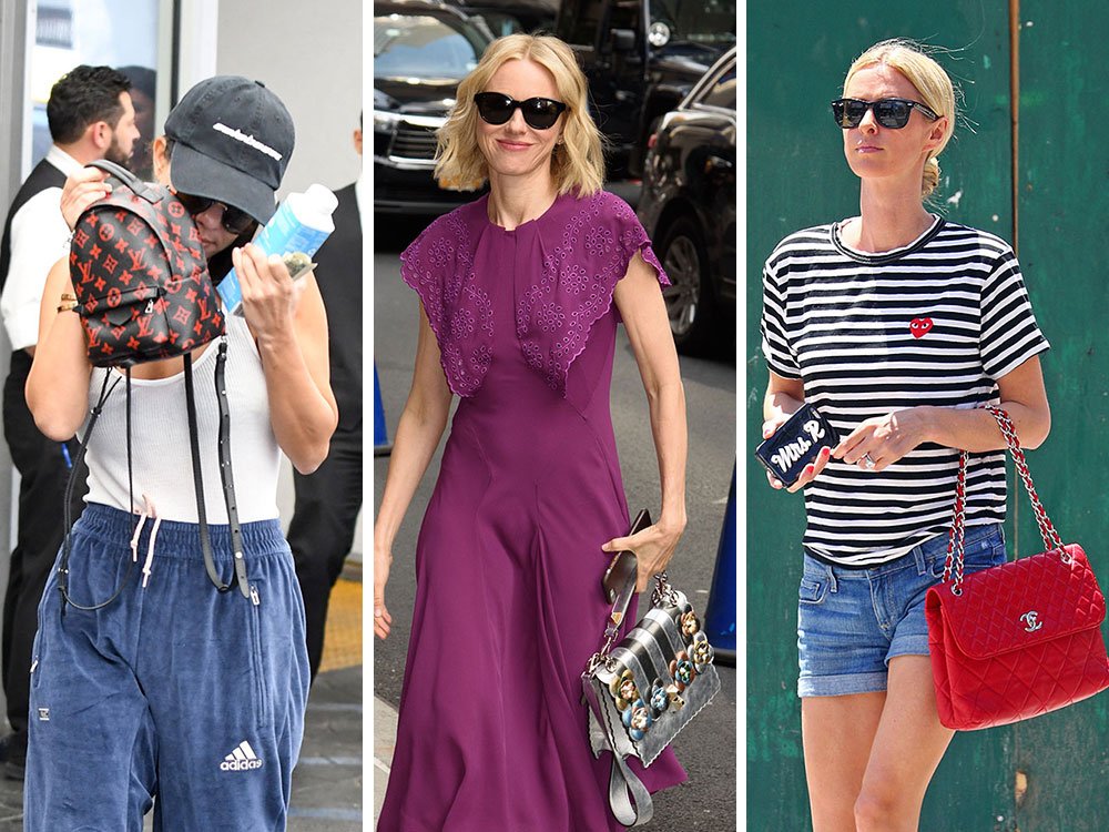 Reference image illustrating Summer Celebrity Handbag Style: Chanel Shearling, Givenchy Python, and Louis Vuitton City Steamer