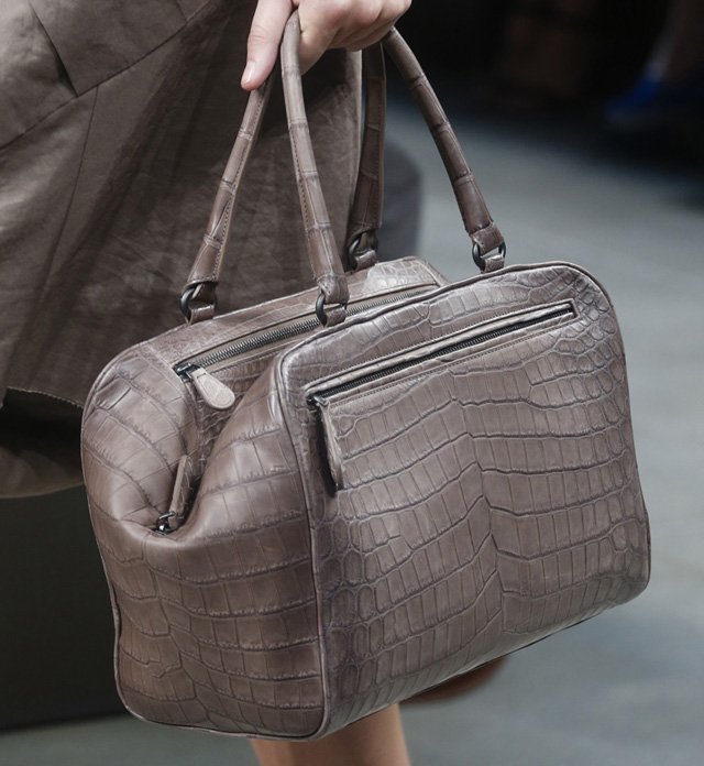 Reference image illustrating Bottega Veneta Spring 2014 Handbags: A Dark, Muted Collection of Luxe Duffels and Exotic Leathers