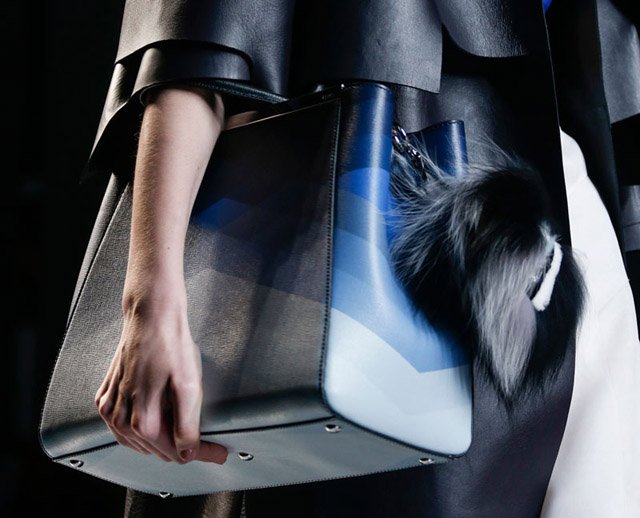 Reference image illustrating Fendi Spring 2014 Handbags: Geometric Leather and Playful Fur Charms