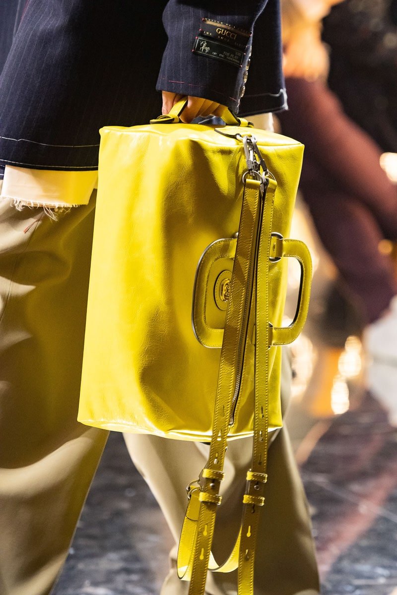 Reference image illustrating Gucci Fall 2019 Runway Bags: First Look at New Sylvie, Rajah Tote & Silk-Wrapped Flap Styles