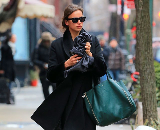 Reference image illustrating Irina Shayk’s Emerald Green Celine Cabas Tote: A Street Style Moment in NYC