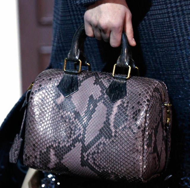Reference image illustrating Louis Vuitton Fall 2013 Speedy Bag Reimagined in Fur, Python, and Exotic Skins