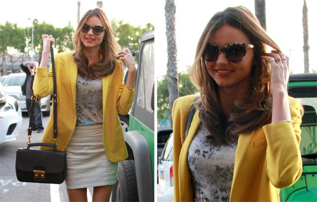 Reference image illustrating Miranda Kerr’s Beloved Miu Miu Madras Crossbody Bag Makes a Comeback in Los Feliz