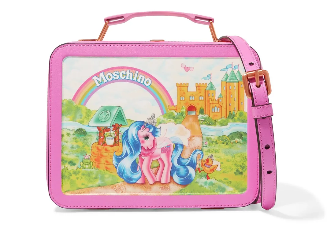 Reference image illustrating Moschino My Little Pony Lunchbox Bag: A Nostalgic Leather Collectible from the Spring 2018 Capsule