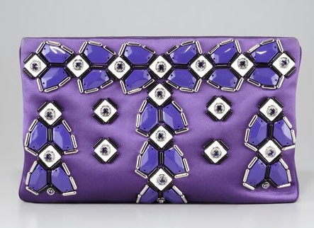 Reference image illustrating Prada Fall 2012 Handbag Collection: Embellished Totes, Jeweled Clutches & Floral Appliques